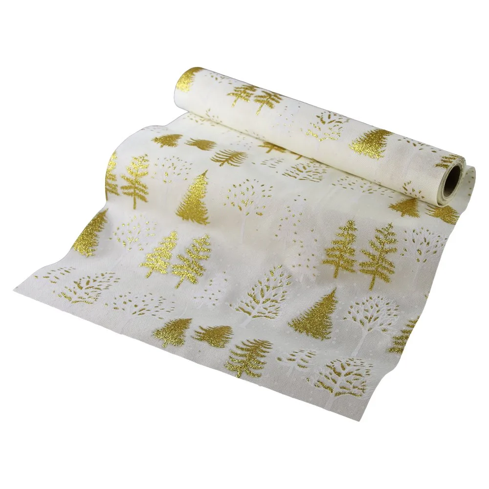 Napron decorativ de Craciun cu sclipici aurii 28x250 cm
