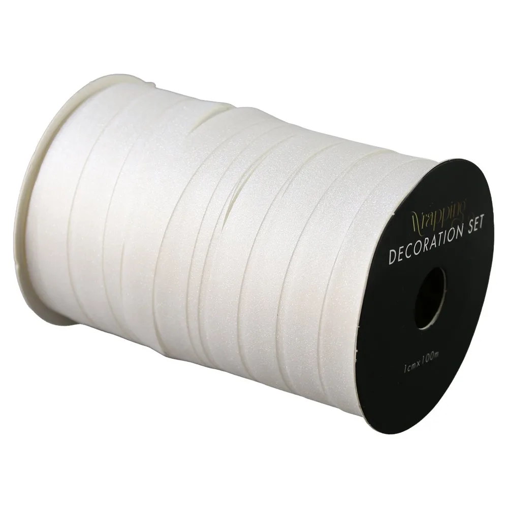 Rola panglica alba din plastic cu glitter 1 cm x 100 m