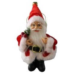 Figurina Mos Craciun cu haina rosie si agatatoare 15 cm