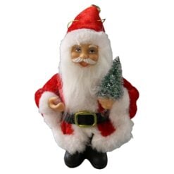 Figurina Mos Craciun cu haina rosie si agatatoare 15 cm