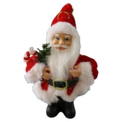 Figurina Mos Craciun cu haina rosie si agatatoare 15 cm