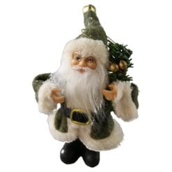 Figurina Mos Craciun rustic cu haina si agatatoare 15 cm