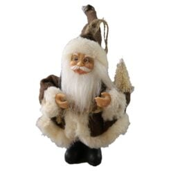 Figurina Mos Craciun rustic cu haina si agatatoare 15 cm