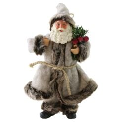 Figurina Mos Craciun rustic cu haina si agatatoare 18 cm