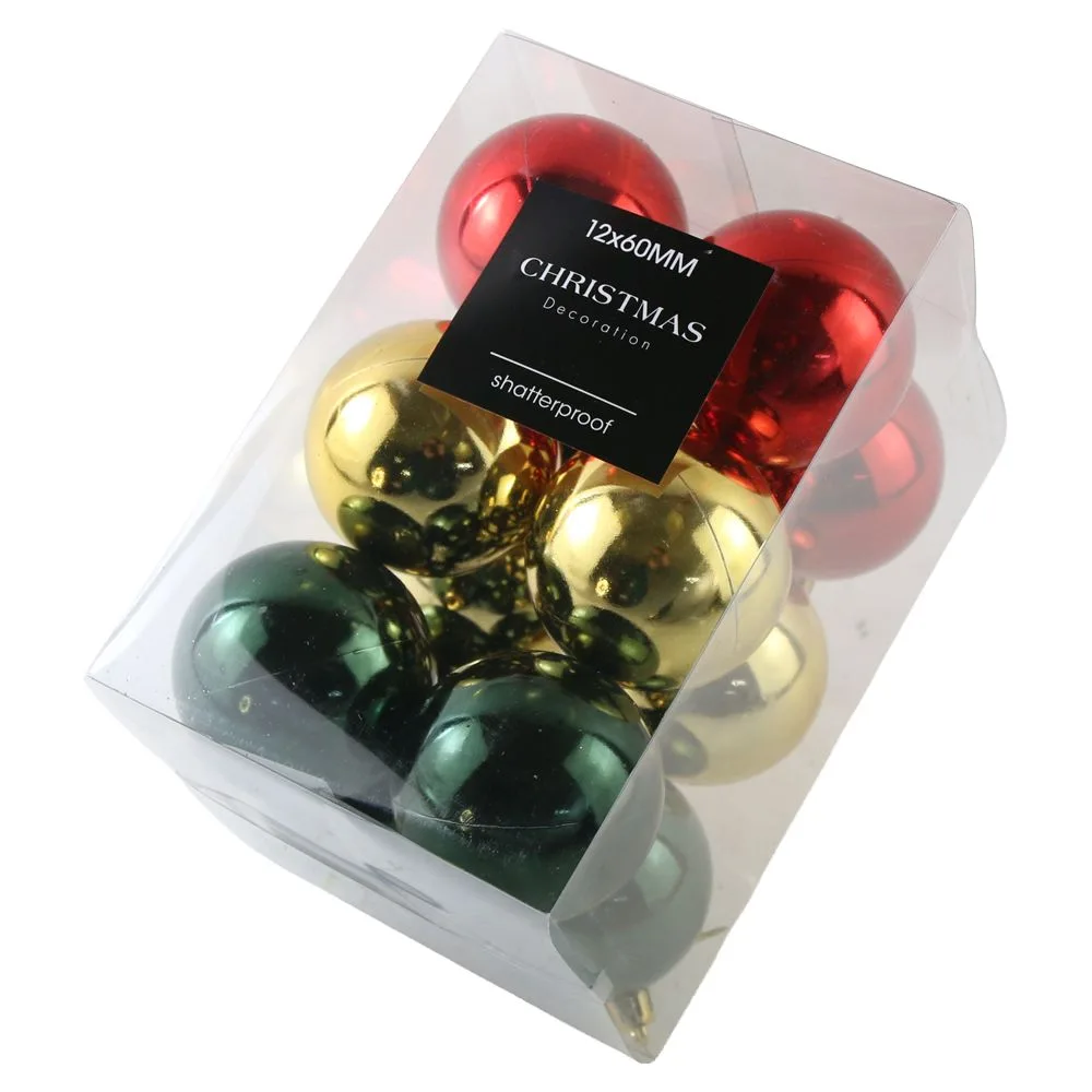 Set 12 globuri pentru brad din plastic 6 cm