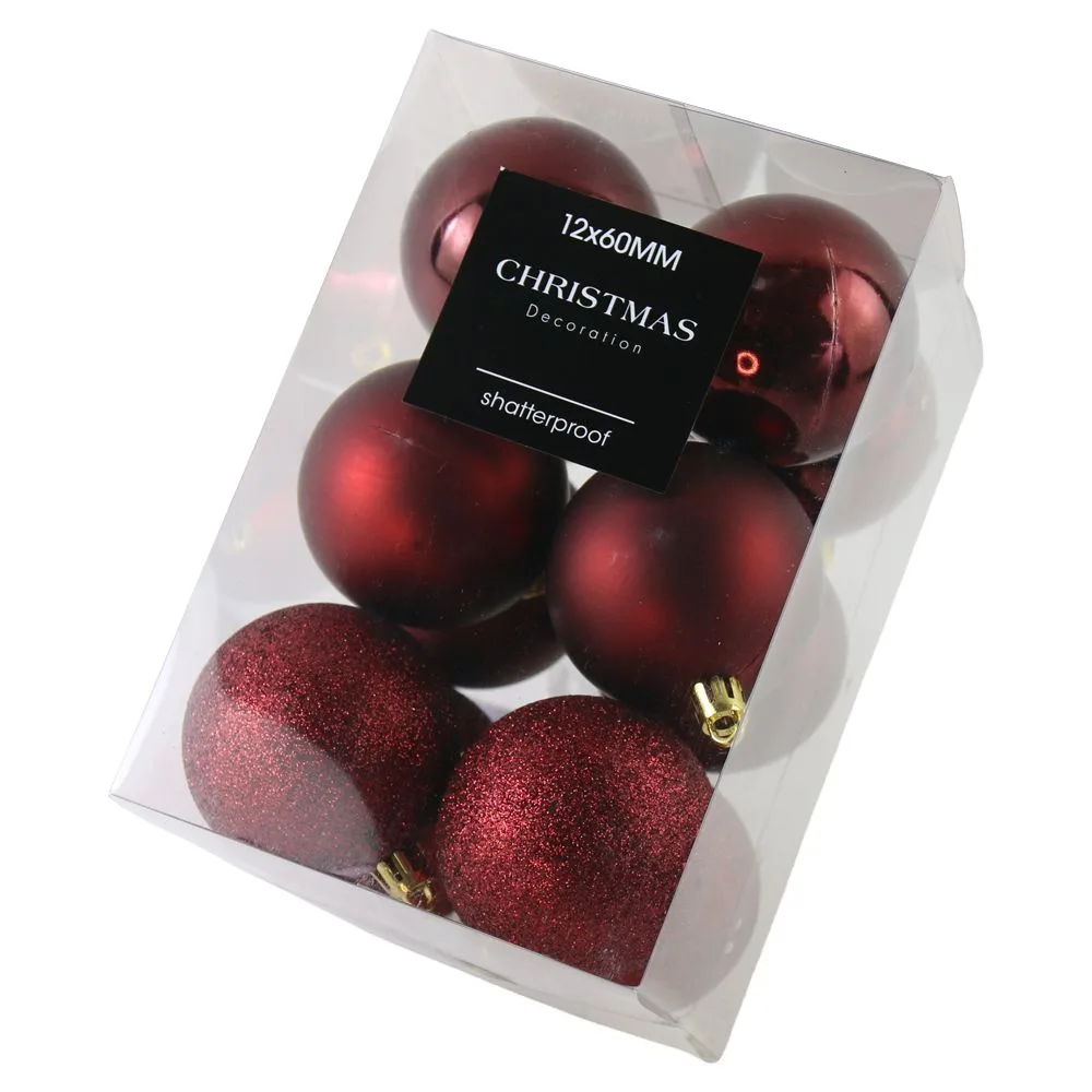 Set 12 globuri pentru brad din plastic 6 cm Set 12 globuri pentru brad din plastic 6 cm