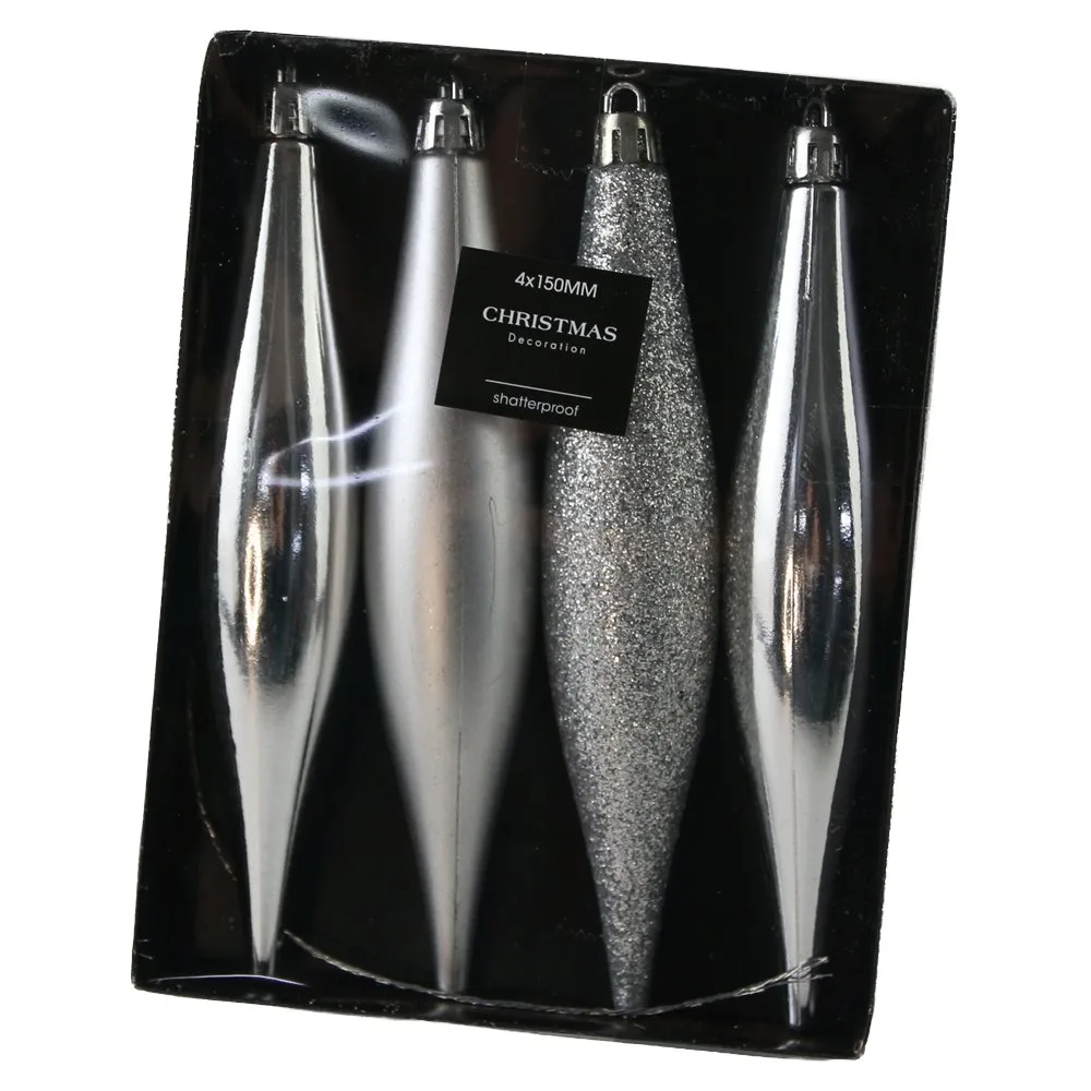 Set 4 globuri argintii tip turturi pentru brad