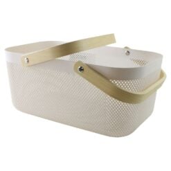 Cos de depozitare din plastic cu manere din lemn 39x25x18 cm
