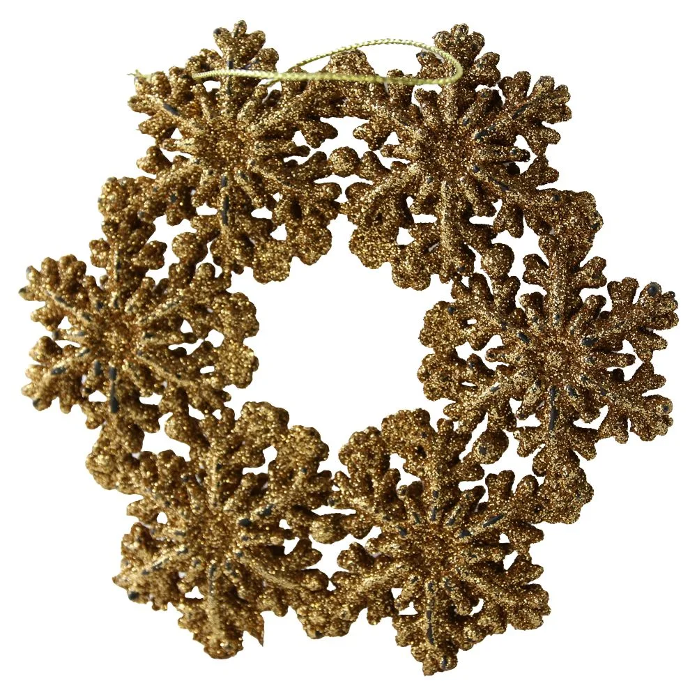 Ornament de brad Coronita din fulgi de nea cu sclipici auriu 12.5 cm