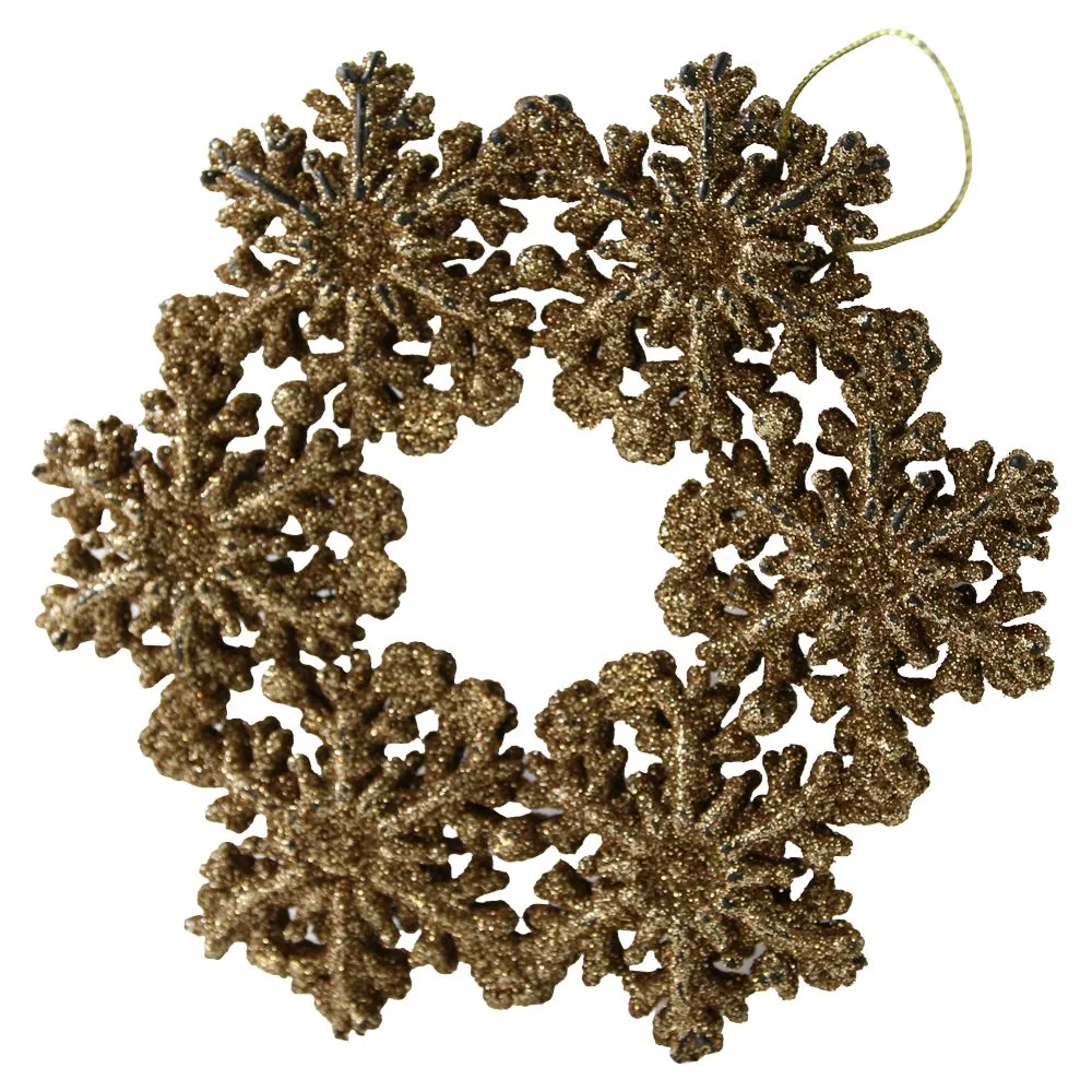 Ornament de brad Coronita din fulgi de nea cu sclipici auriu 12.5 cm