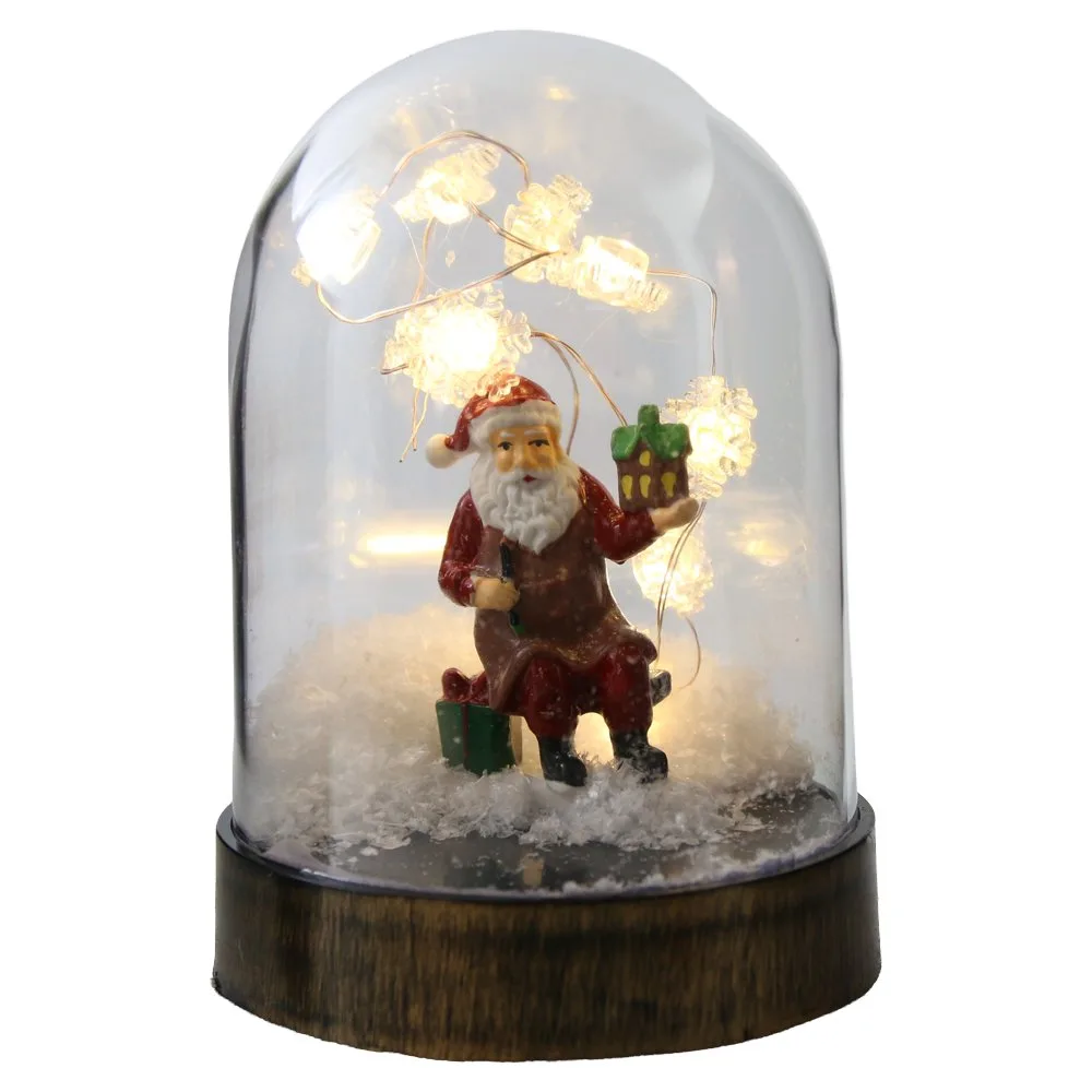 Glob de zapada cu figurina de Craciun si LED 8x11 cm
