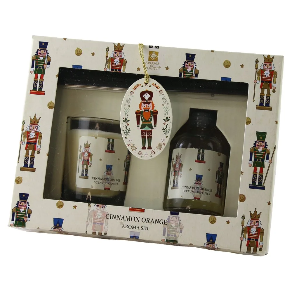 Set cadou parfumat de Craciun Nutcracker difuzor cu betisoare si lumanare parfumata