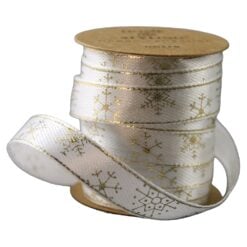 Rola panglica satin cu motive de Craciun si imprimeu auriu 1 cm x 5 m