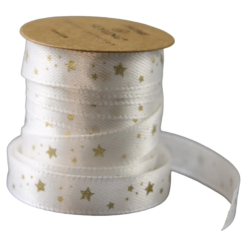 Rola panglica satin cu motive de Craciun si imprimeu auriu 1 cm x 5 m