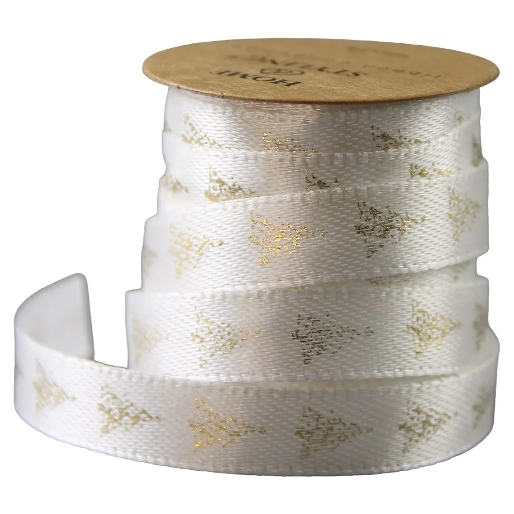 Rola panglica satin cu motive de Craciun si imprimeu auriu 1 cm x 5 m