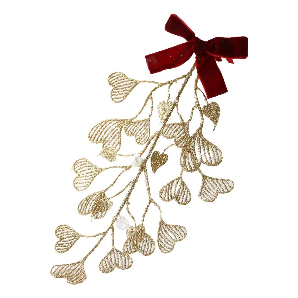 Ornament de brad Frunza cu sclipici si margele 25 cm Ornament de brad Frunza cu sclipici si margele 25 cm