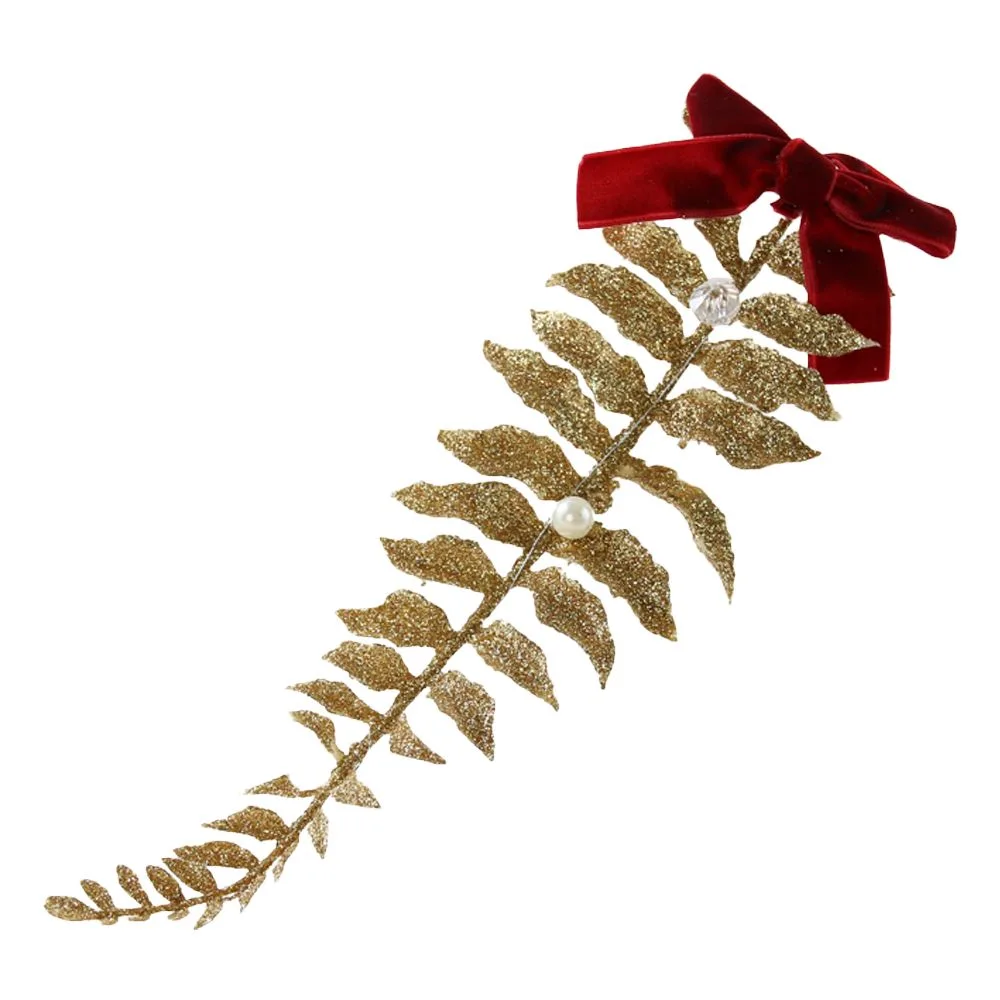 Ornament de brad Frunza cu sclipici si margele 25 cm Ornament de brad Frunza cu sclipici si margele 25 cm