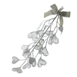 Ornament de brad Frunza argintie cu sclipici si margele 25 cm