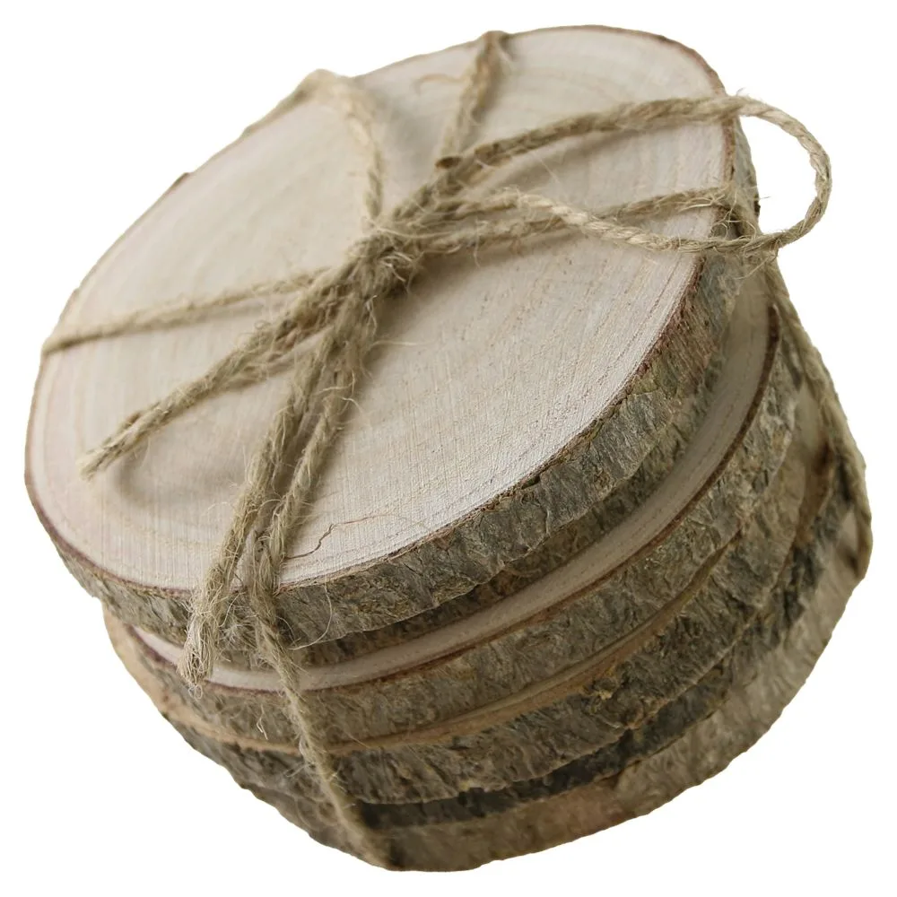 Set 6 suporturi rustice pentru pahare din lemn natural 11x1 cm Set 6 suporturi rustice pentru pahare din lemn natural 11x1 cm