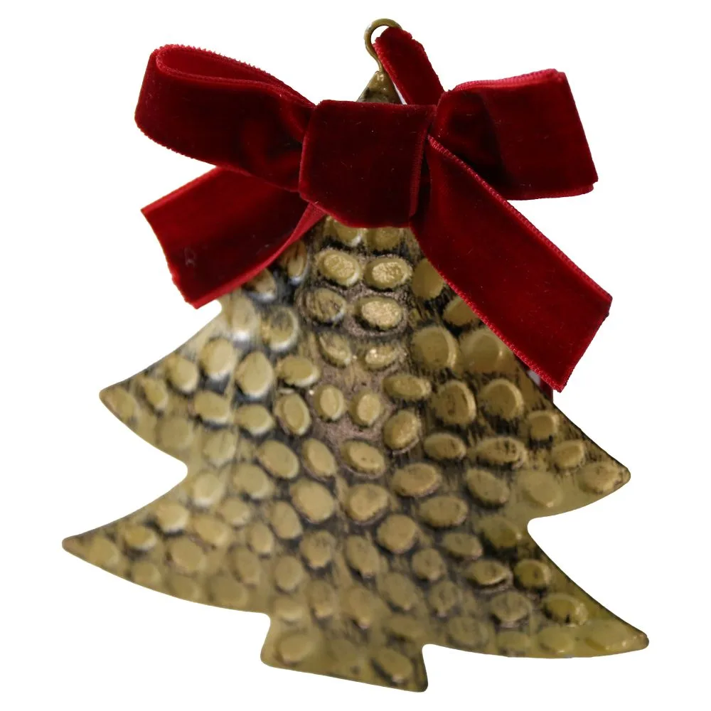 Ornament de brad din metal cu fundita 10 cm Ornament de brad din metal cu fundita 10 cm