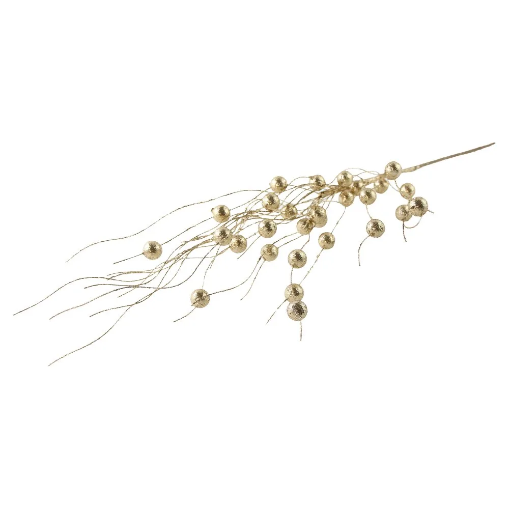 Creanga decorativa aurie cu bobite si sclipici 58 cm