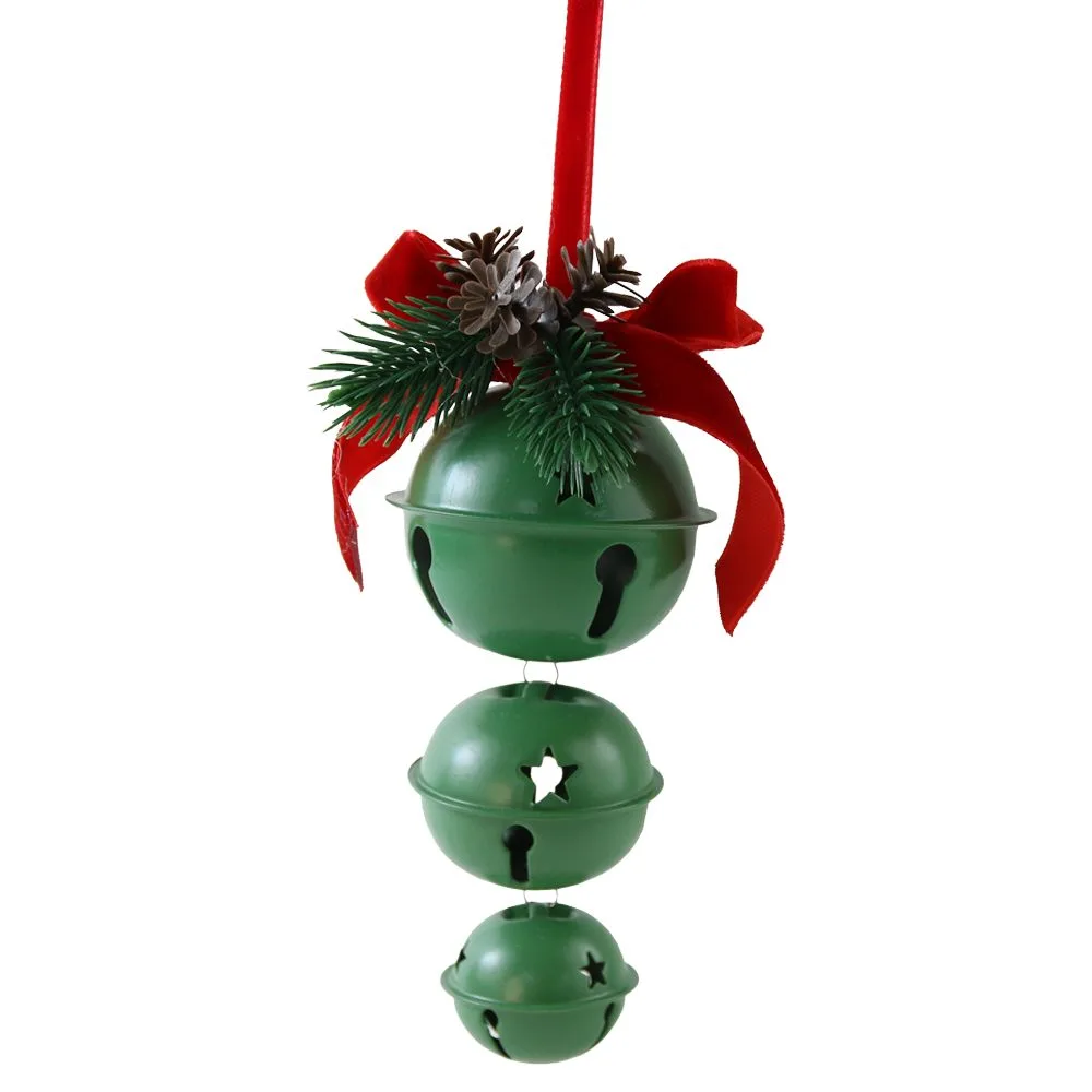 Ornament de Craciun cu 3 globuri zurgalai si conuri de brad 7x16 cm