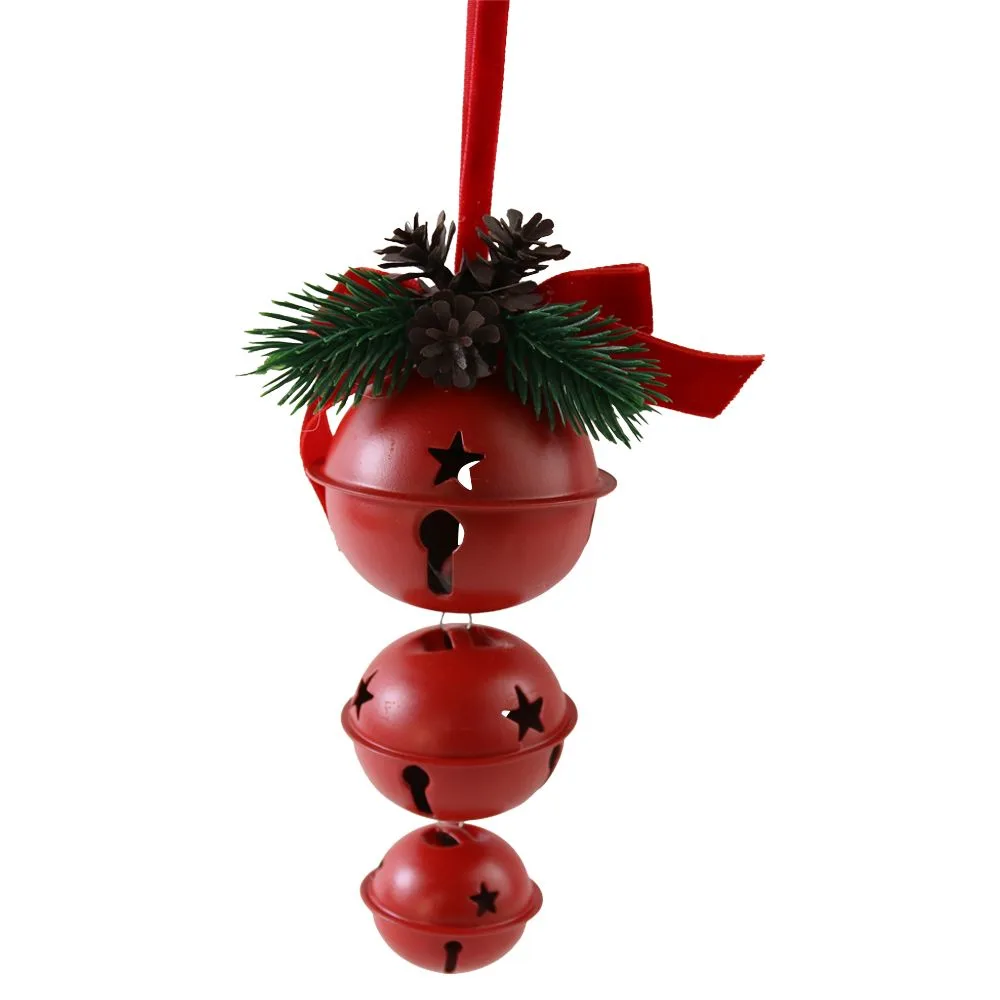 Ornament de Craciun cu 3 globuri zurgalai si conuri de brad 7x16 cm
