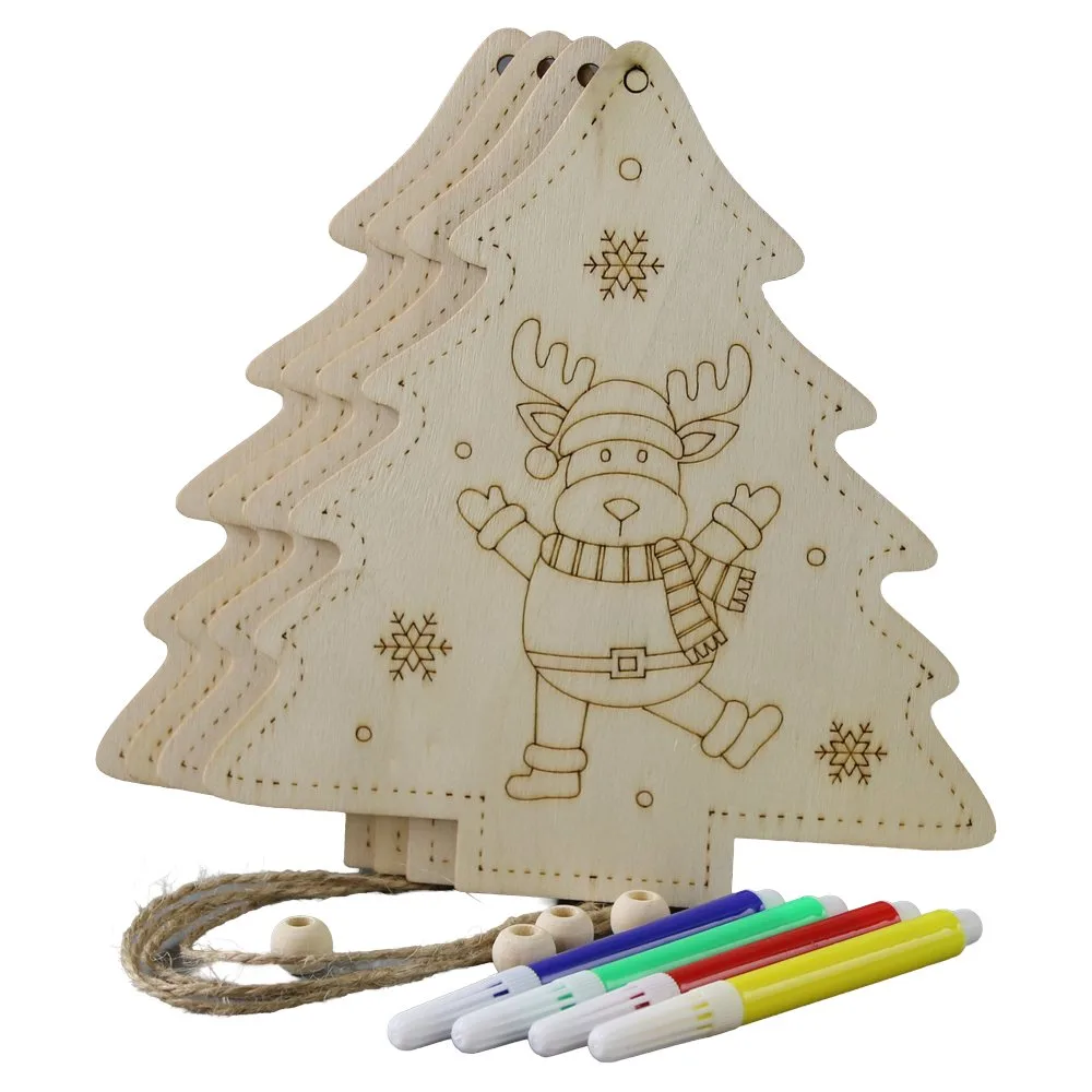 Set creativ DIY de Craciun cu 4 ornamente de lemn
