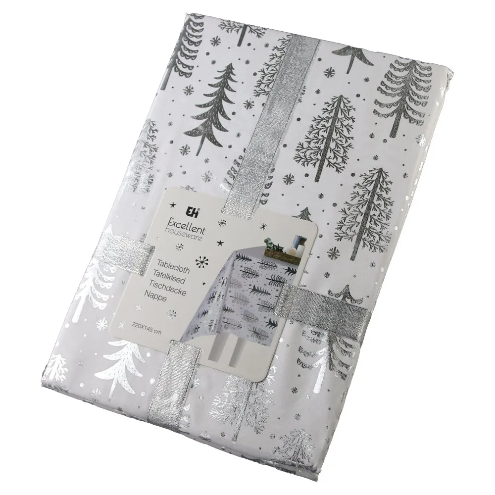 Fata de masa de Craciun cu motive festive argintii/aurii 220x145 cm Fata de masa de Craciun cu motive festive argintii/aurii 220x145 cm