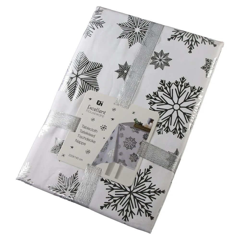 Fata de masa de Craciun cu motive festive argintii/aurii 220x145 cm Fata de masa de Craciun cu motive festive argintii/aurii 220x145 cm