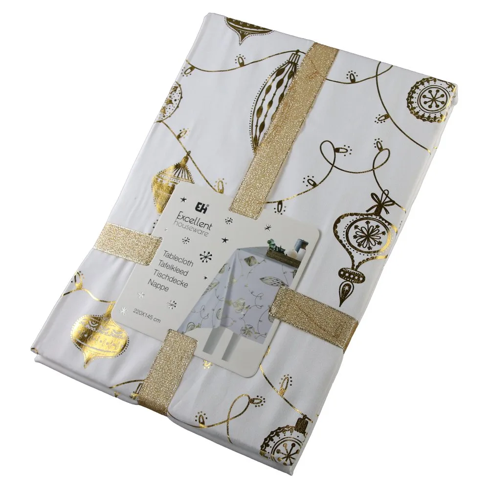 Fata de masa de Craciun cu motive festive argintii/aurii 220x145 cm Fata de masa de Craciun cu motive festive argintii/aurii 220x145 cm