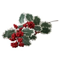 Creanga decorativa de Craciun cu frunze de ilex si bobite rosii 58 cm
