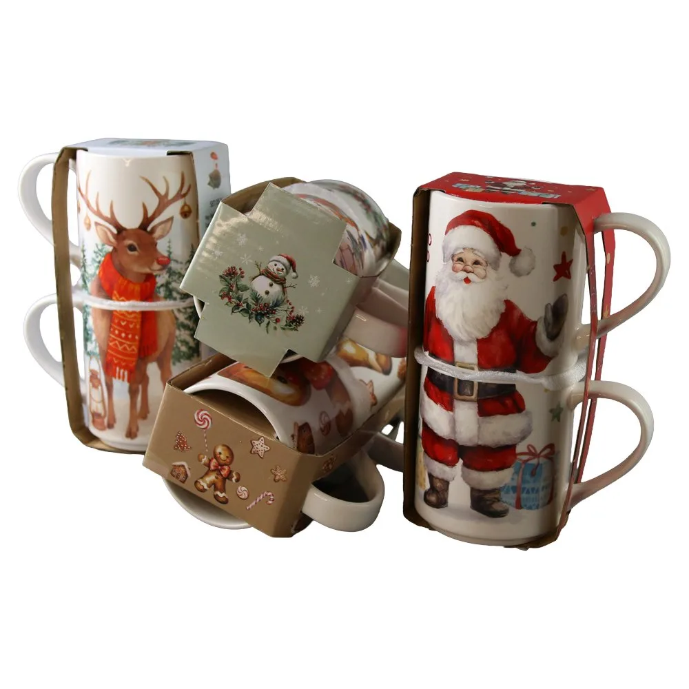 Set 2 cani de Craciun din portelan 265 ml