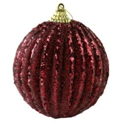 Glob pentru brad din plastic cu dungi si sclipici 8 cm