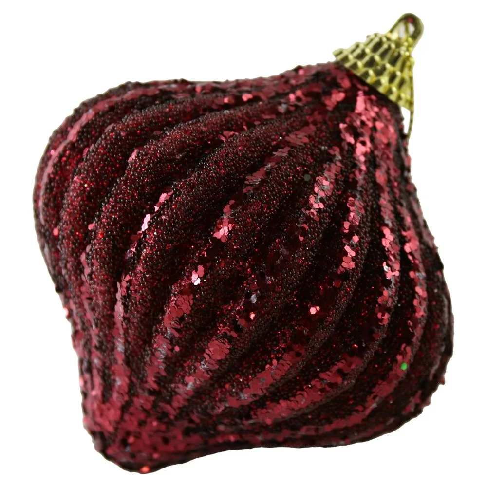 Glob pentru brad spiralat din plastic cu dungi si sclipici 8 cm Glob pentru brad spiralat din plastic cu dungi si sclipici 8 cm