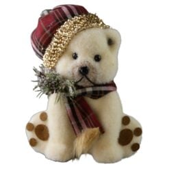 Ursulet polar de Craciun cu caciula si fular 16 cm