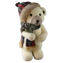 Ursulet polar de Craciun cu caciula si fular 34 cm