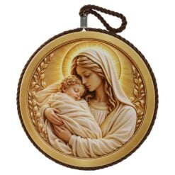Decor de perete din ceramica Fecioara Maria cu pruncul 17 cm