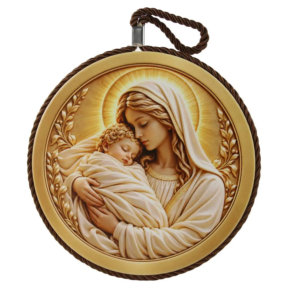 Decor de perete din ceramica Fecioara Maria cu pruncul 17 cm