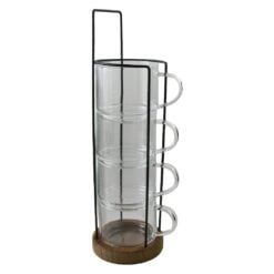 Set 4 cani din sticla cu suport 280 ml