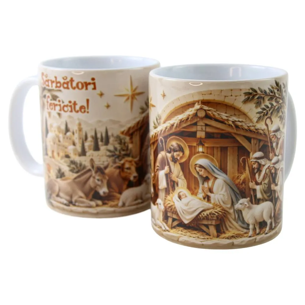 Cana ceramica "Sarbatori Fericite" sceneta Betleem 330 ml