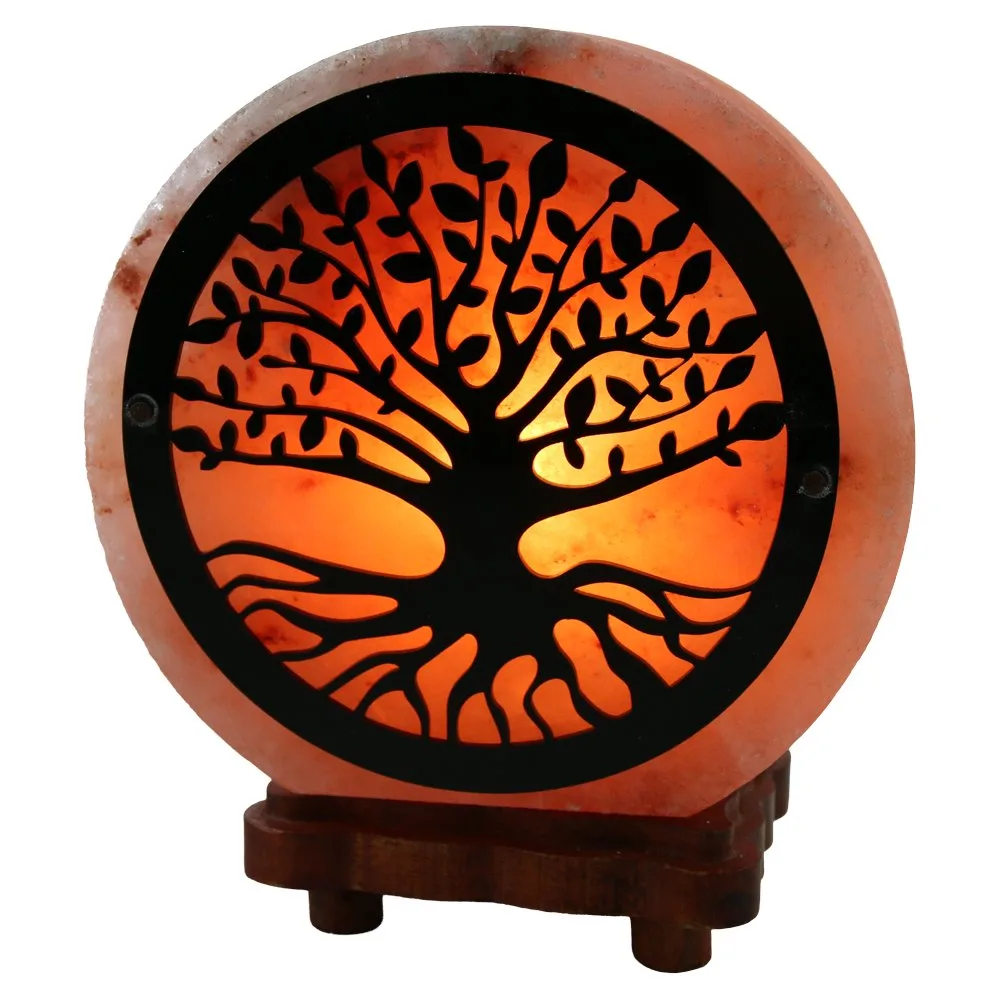 Lampa de sare de Himalaya Copacul Vietii cu talpa din lemn 15x17 cm