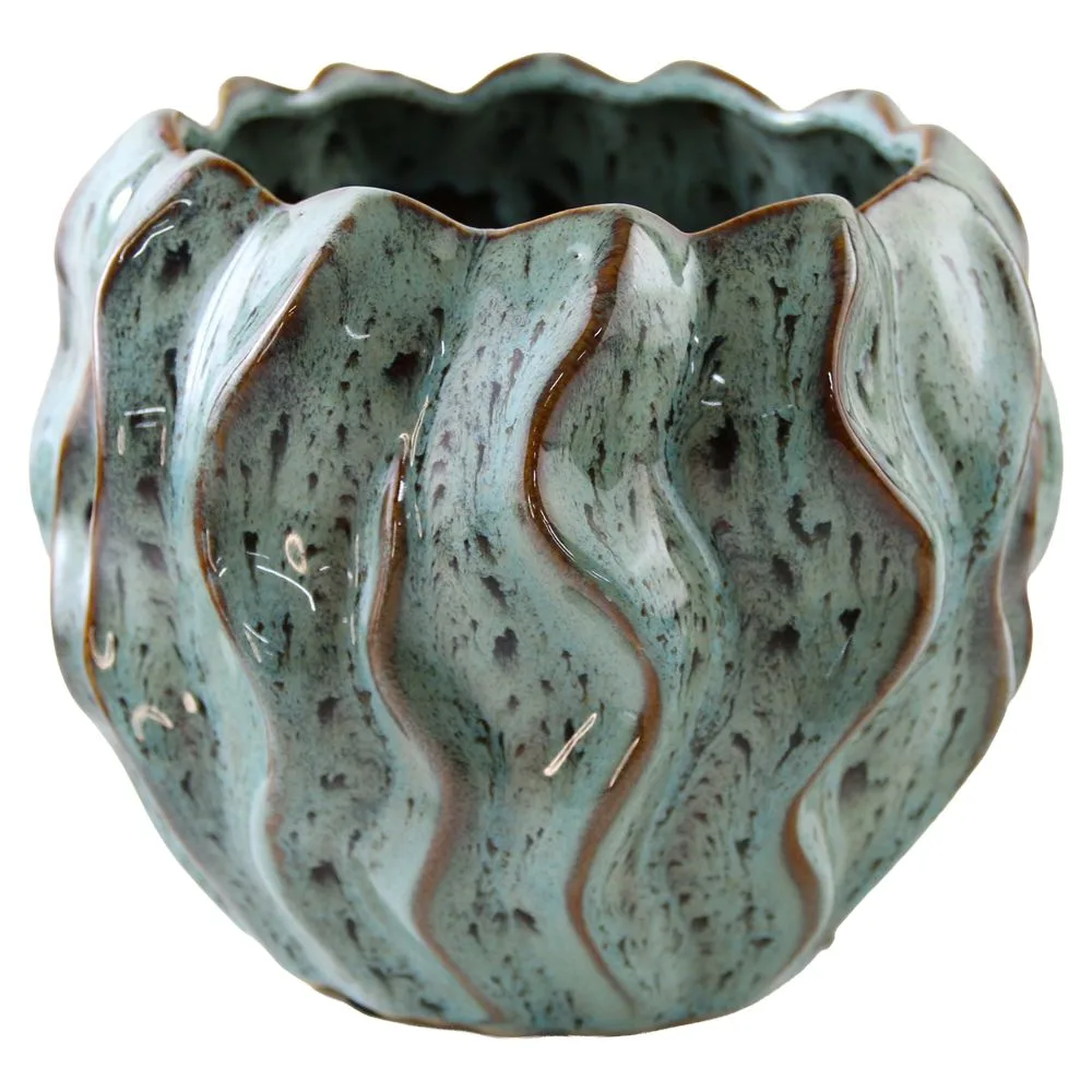 Ghiveci ceramic glazurat cu model ondulat 20x16 cm