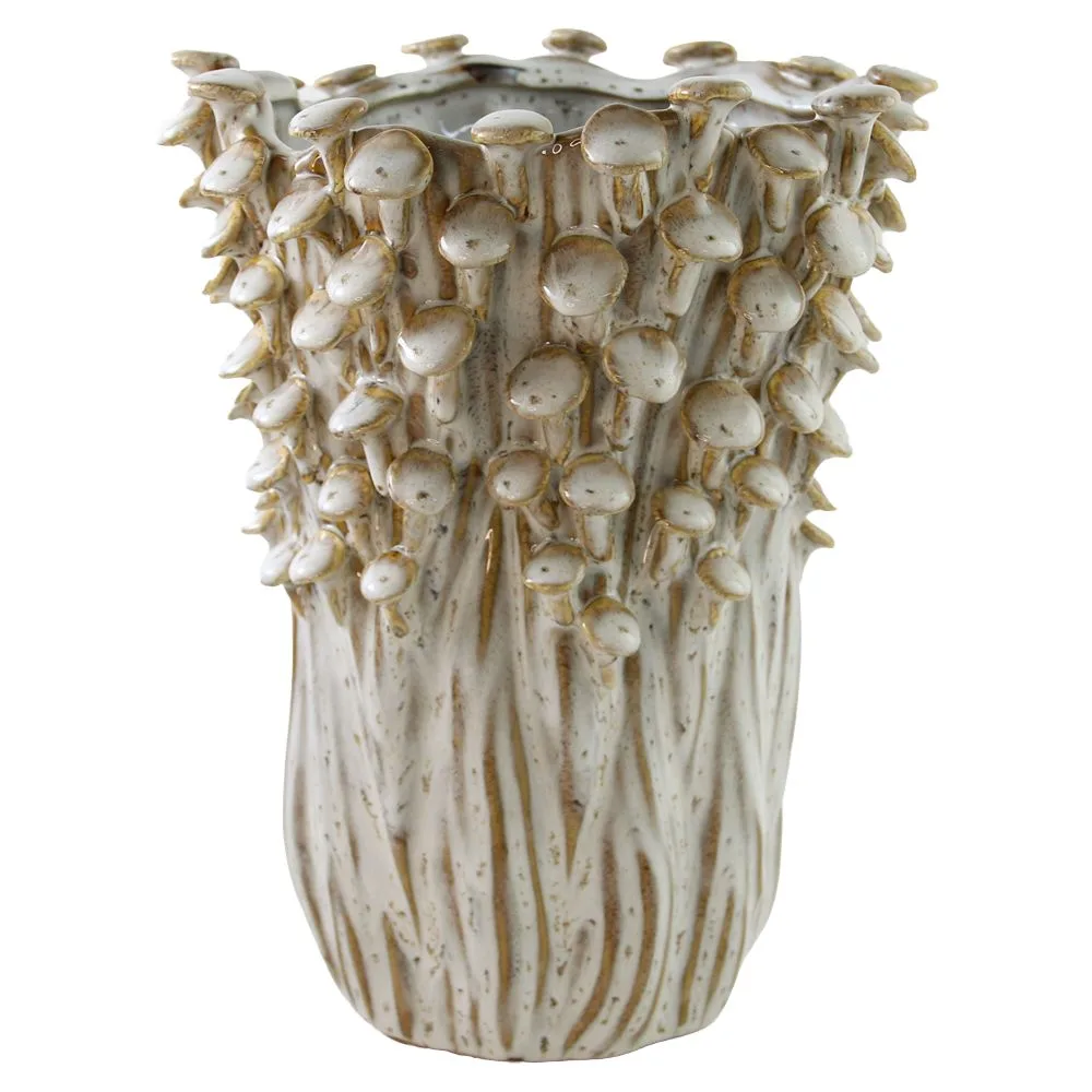 Ghiveci ceramic glazurat cu ciupercute in relief 21x26 cm