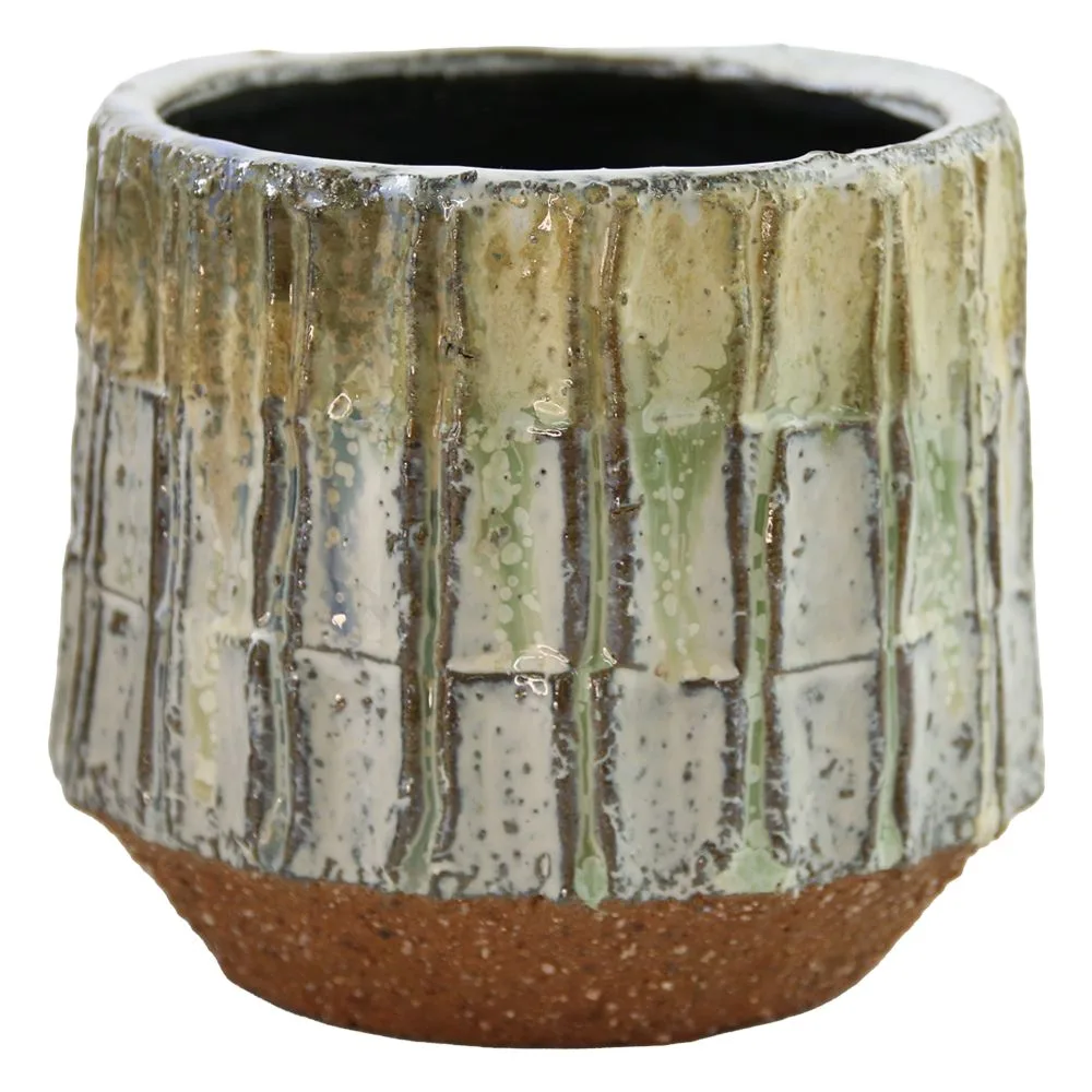 Ghiveci rustic din teracota cu striatii verticale 15x13 cm