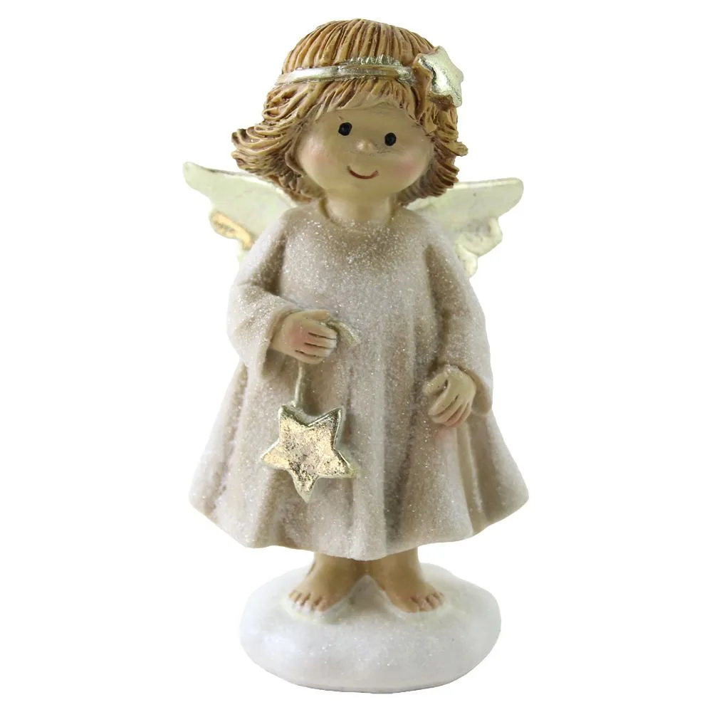 Figurina ingeras cu aripi aurii si coronita 14 cm