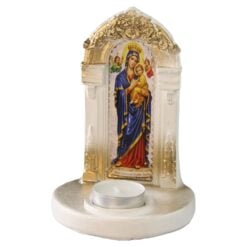 Candela din ipsos Sfanta Maria cu pruncul cu lumanare pastila 11x16 cm