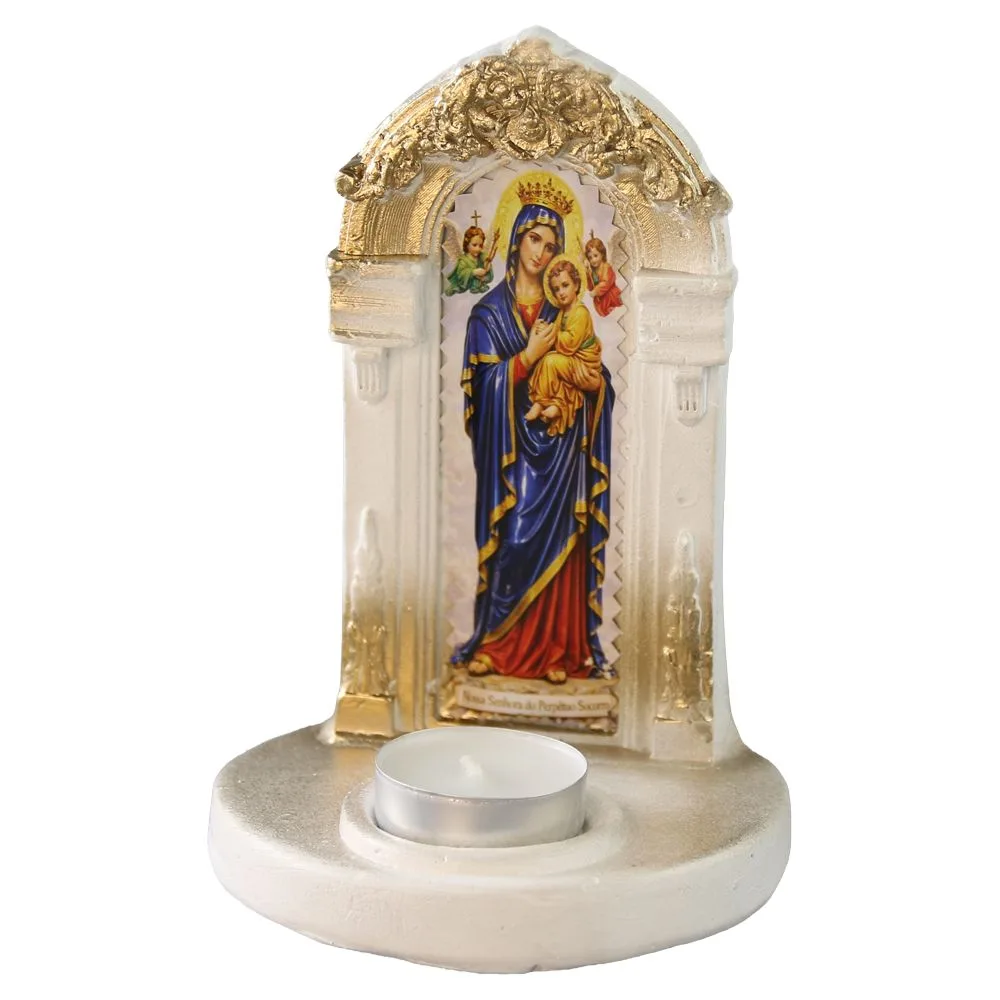 Candela din ipsos Sfanta Maria cu pruncul cu lumanare pastila 11x16 cm