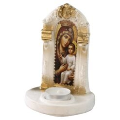 Candela din ipsos Sfanta Maria cu pruncul cu lumanare pastila 11x16 cm