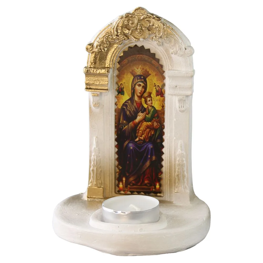 Candela din ipsos Sfanta Maria cu pruncul cu lumanare pastila 11x16 cm